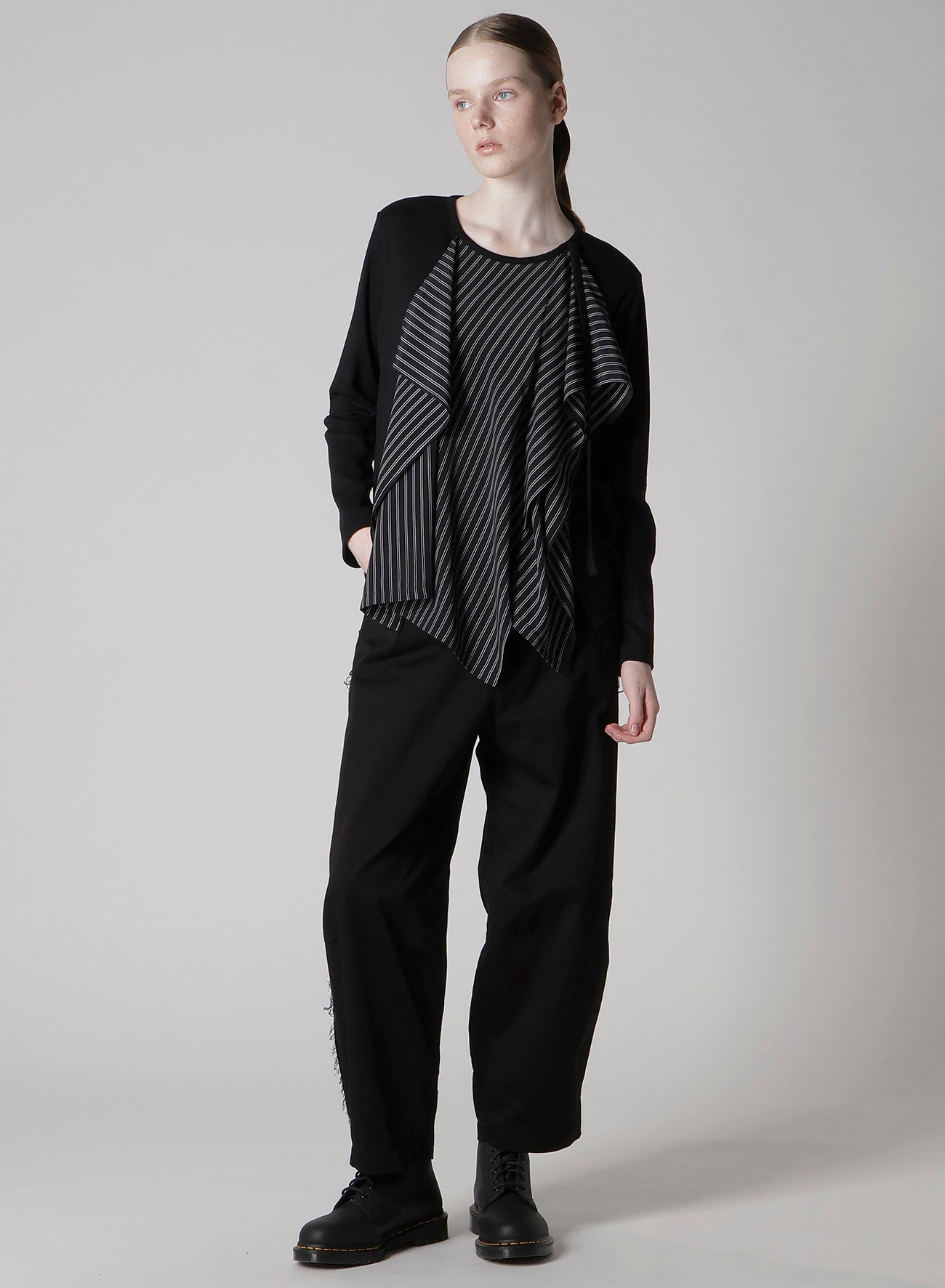 COTTON/CREPE DE CHINE FLARE ROUND NECK T