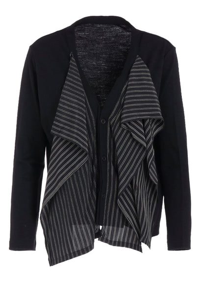 COTTON/CREPE DE CHINE FLARE 3-BUTTON CARDIGAN