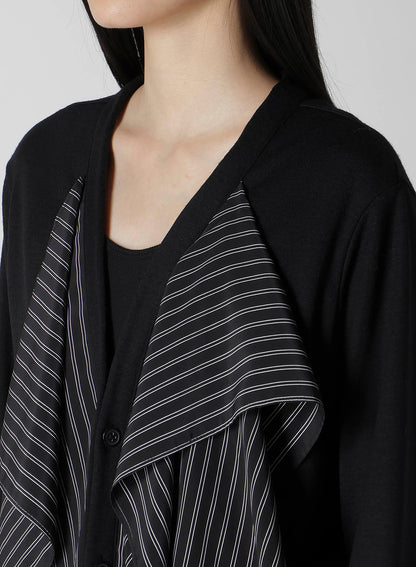 COTTON/CREPE DE CHINE FLARE 3-BUTTON CARDIGAN