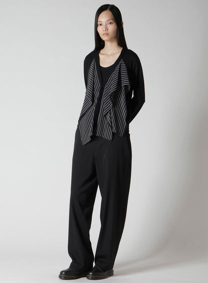 COTTON/CREPE DE CHINE FLARE 3-BUTTON CARDIGAN