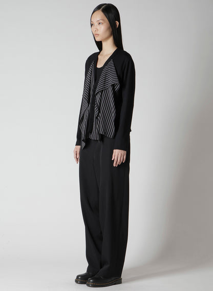 COTTON/CREPE DE CHINE FLARE 3-BUTTON CARDIGAN