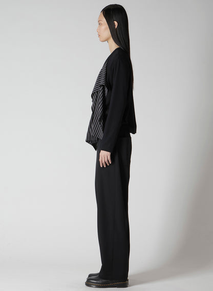 COTTON/CREPE DE CHINE FLARE 3-BUTTON CARDIGAN