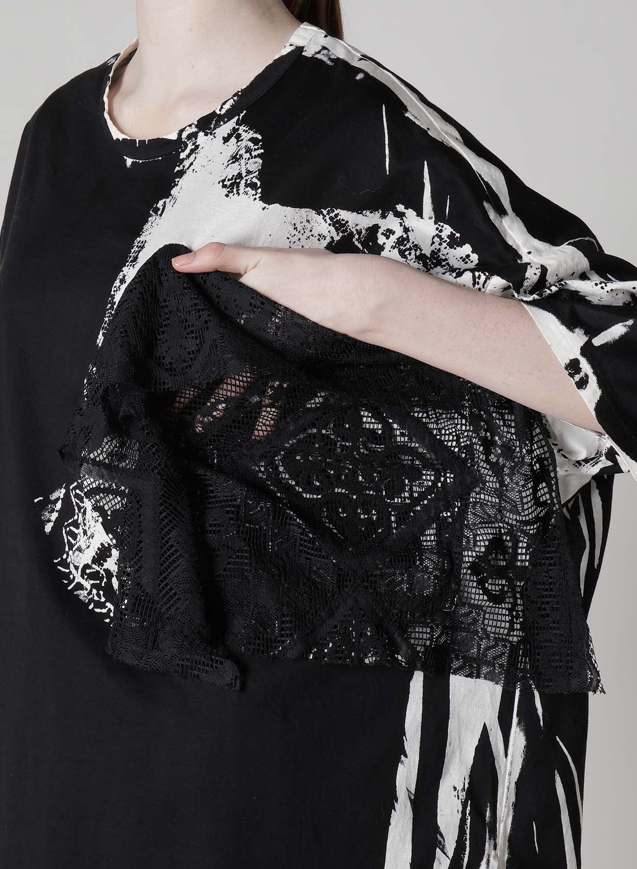 COTTON LACE/PRINT BIG POCKET PULLOVER