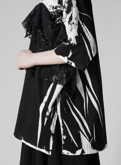 COTTON LACE/PRINT BIG POCKET PULLOVER