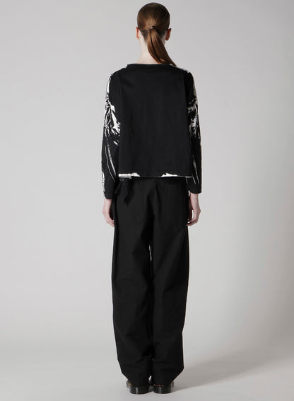 COTTON LACE/PRINT SIDE POCKET CROPPED CARDIGAN