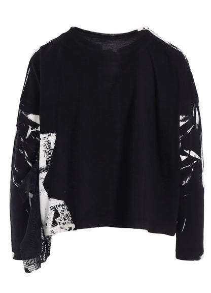 COTTON LACE/PRINT SIDE POCKET CROPPED CARDIGAN