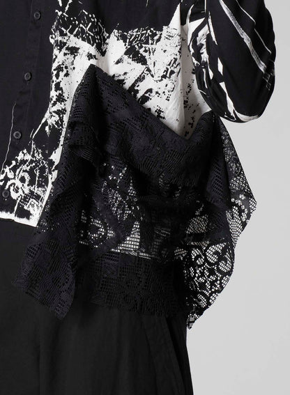 COTTON LACE/PRINT SIDE POCKET CROPPED CARDIGAN