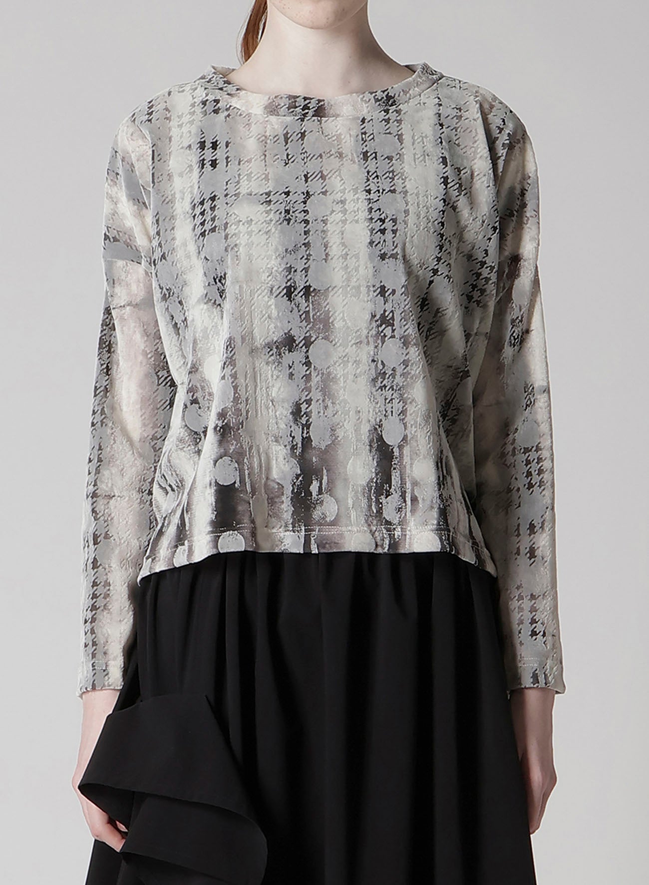HOUNDTOOTH DOTS TULLE CROPPED ROUND NECK T