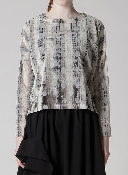 HOUNDTOOTH DOTS TULLE CROPPED ROUND NECK T