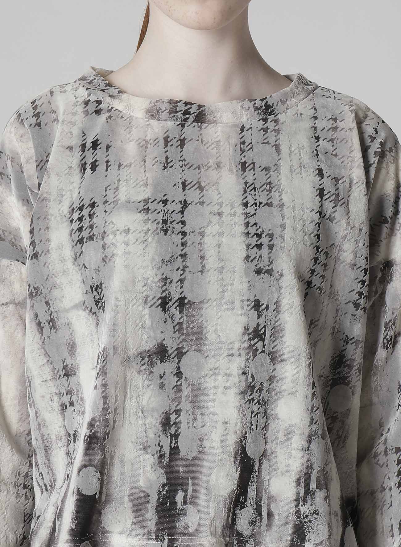 HOUNDTOOTH DOTS TULLE CROPPED ROUND NECK T