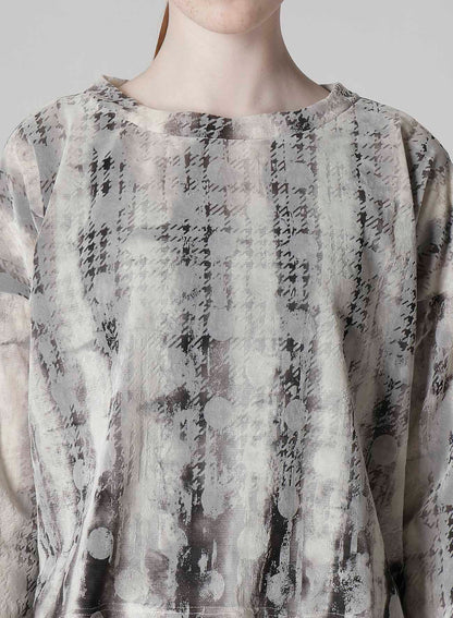 HOUNDTOOTH DOTS TULLE CROPPED ROUND NECK T