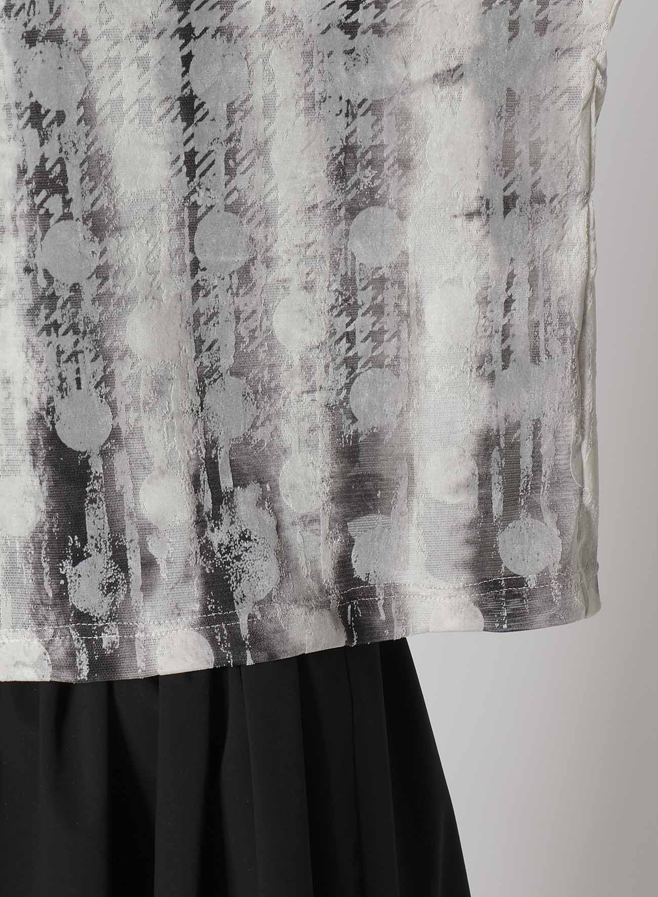 HOUNDTOOTH DOTS TULLE CROPPED ROUND NECK T