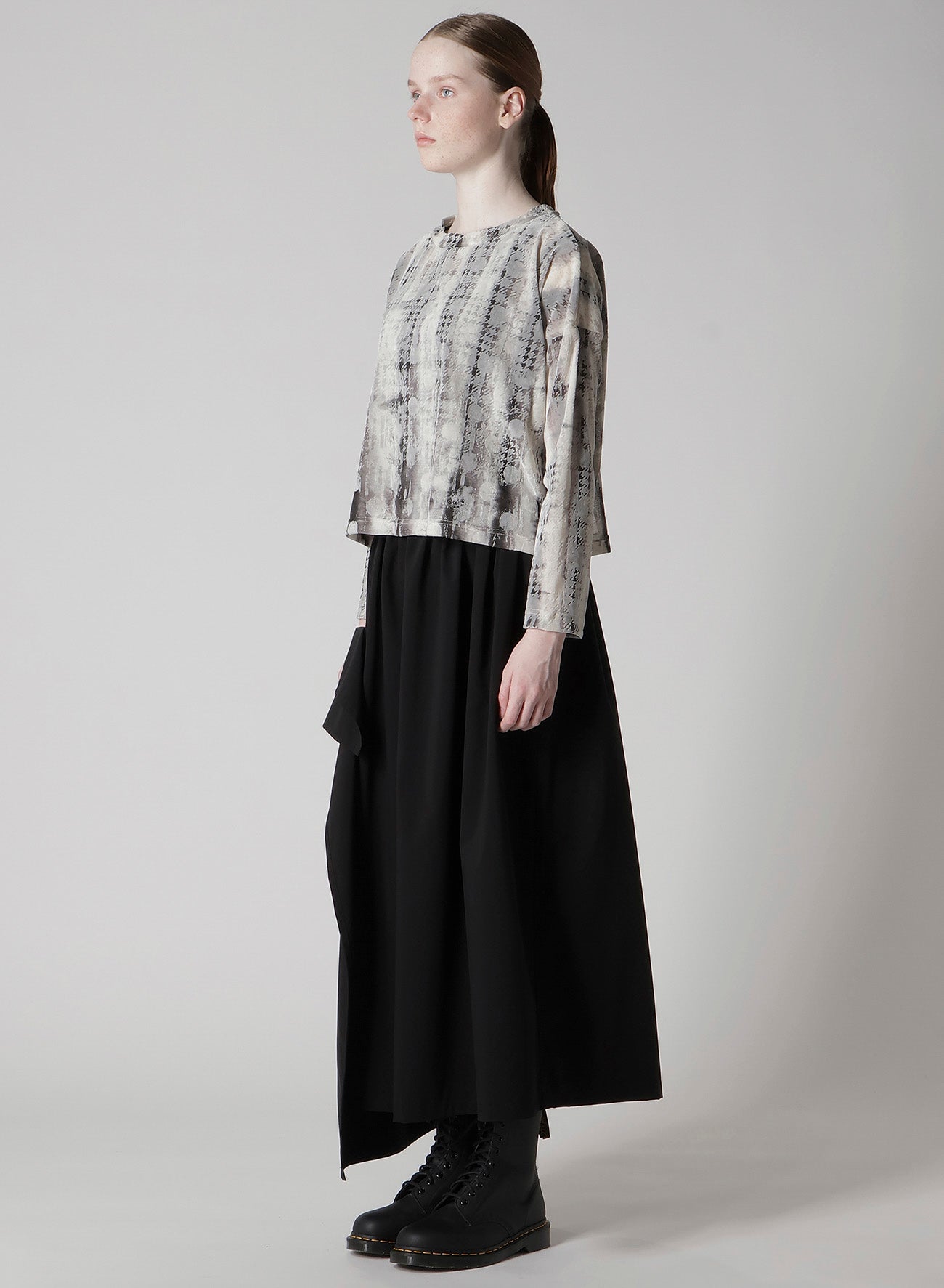 HOUNDTOOTH DOTS TULLE CROPPED ROUND NECK T
