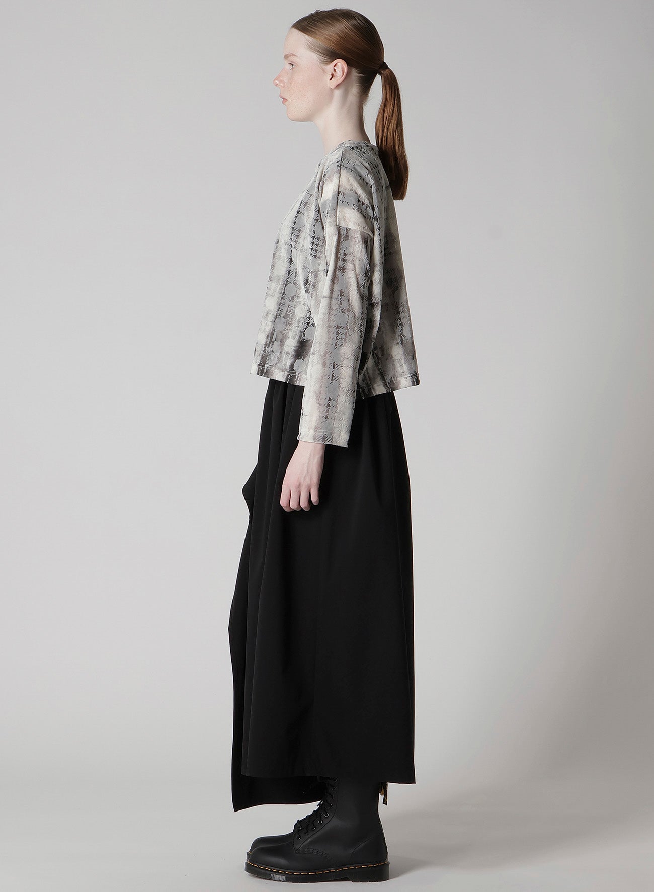 HOUNDTOOTH DOTS TULLE CROPPED ROUND NECK T