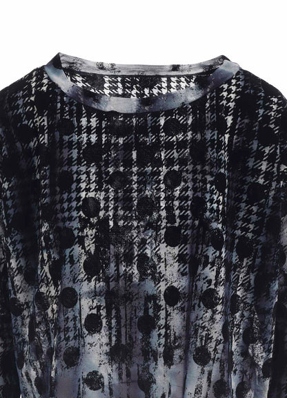 HOUNDTOOTH DOTS TULLE CROPPED ROUND NECK T