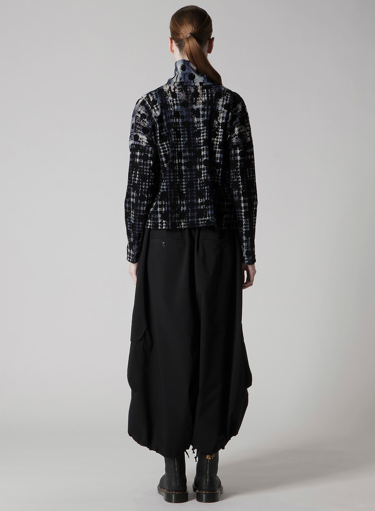 HOUNDTOOTH DOTS TULLE CROPPED HIGH-NECK T