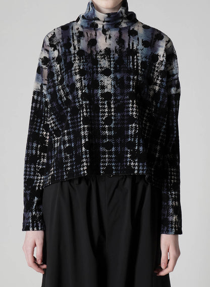 HOUNDTOOTH DOTS TULLE CROPPED HIGH-NECK T