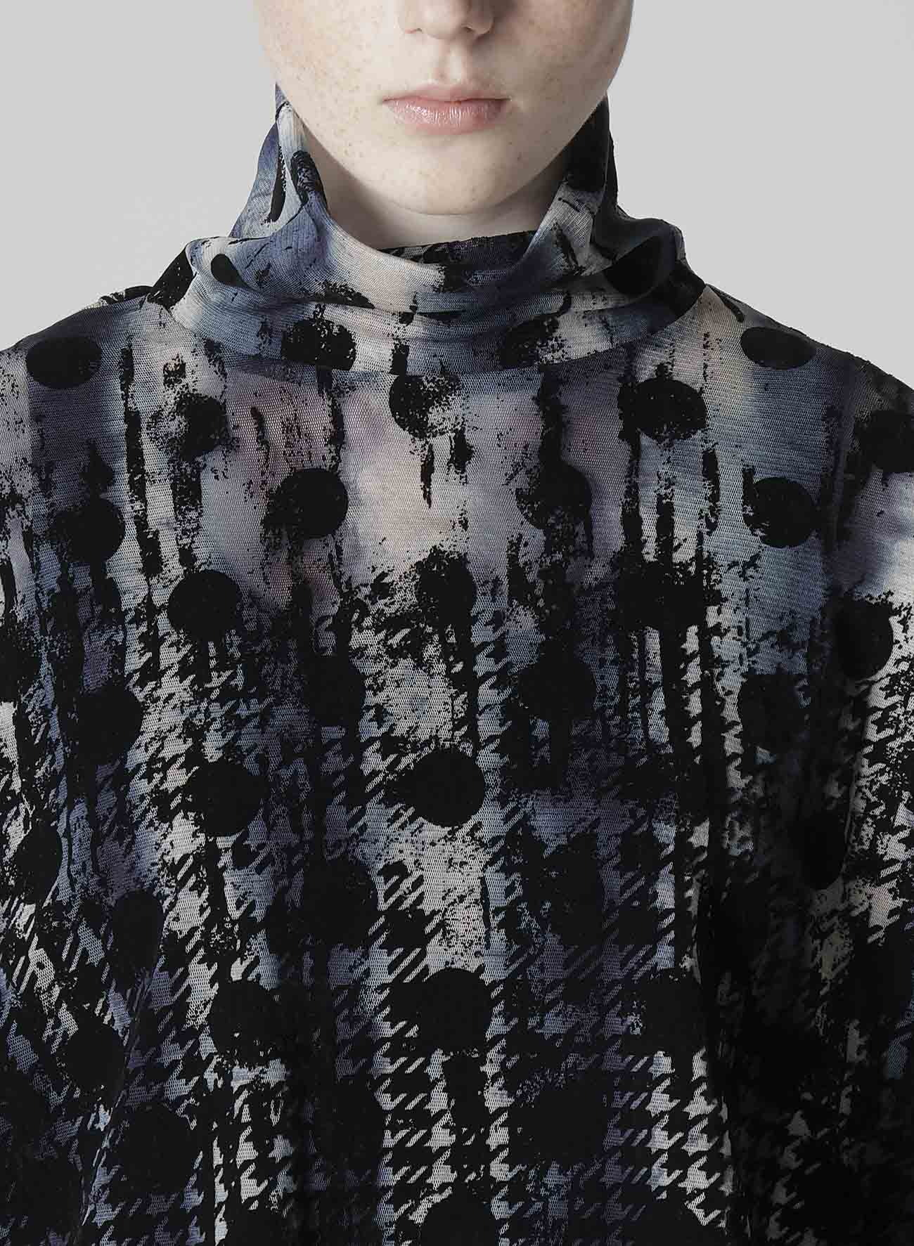 HOUNDTOOTH DOTS TULLE CROPPED HIGH-NECK T