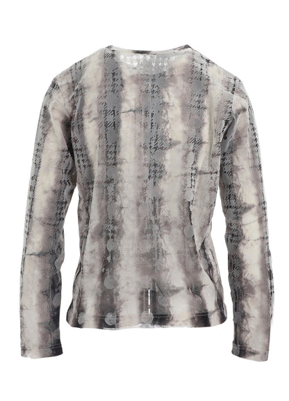 HOUNDTOOTH DOTS TULLE ROUND NECK LONG SLEEVE CARDIGAN