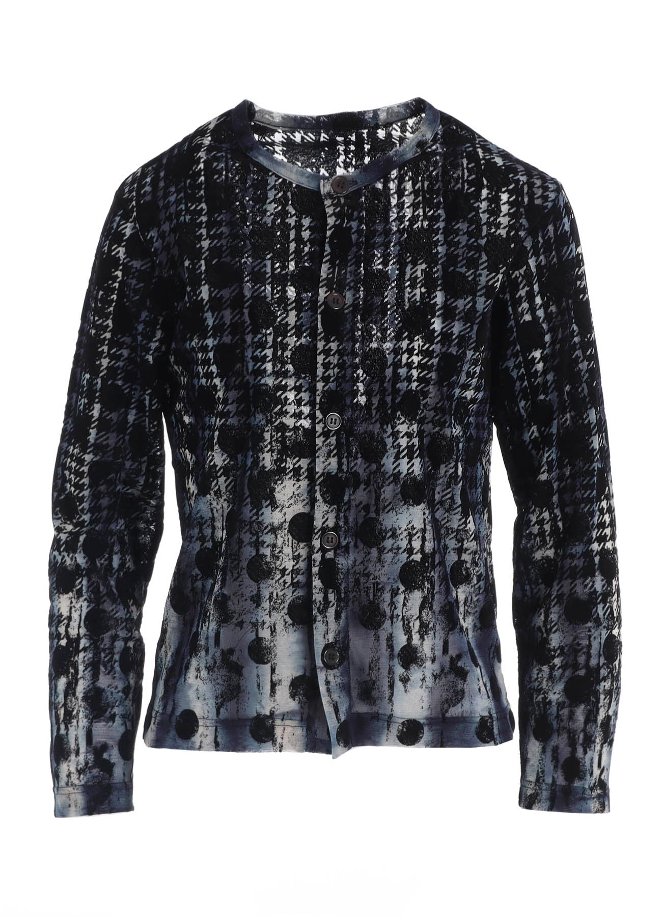 HOUNDTOOTH DOTS TULLE ROUND NECK LONG SLEEVE CARDIGAN
