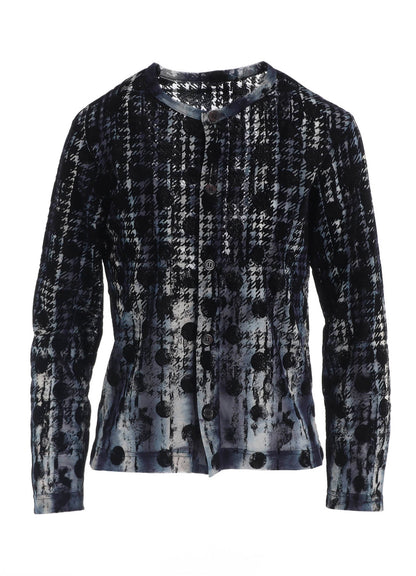HOUNDTOOTH DOTS TULLE ROUND NECK LONG SLEEVE CARDIGAN
