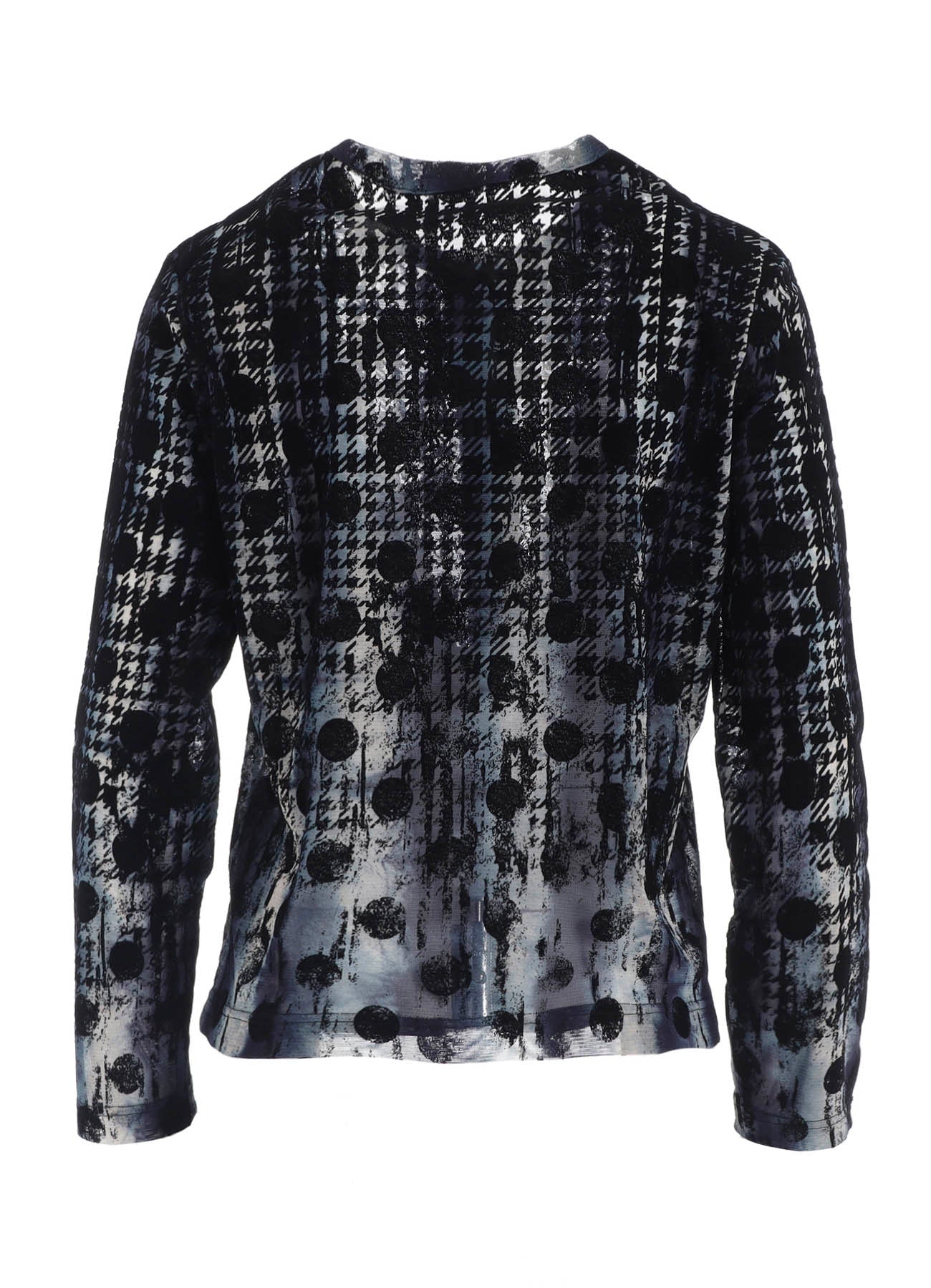 HOUNDTOOTH DOTS TULLE ROUND NECK LONG SLEEVE CARDIGAN