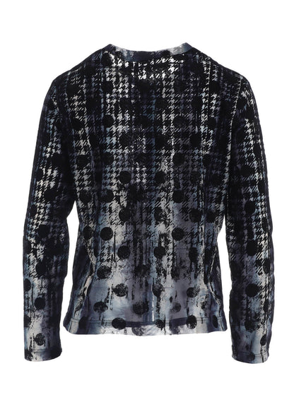 HOUNDTOOTH DOTS TULLE ROUND NECK LONG SLEEVE CARDIGAN