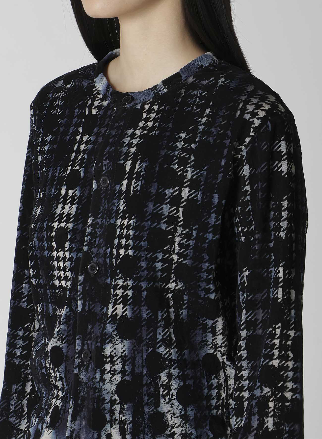 HOUNDTOOTH DOTS TULLE ROUND NECK LONG SLEEVE CARDIGAN