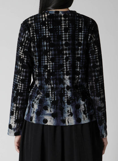 HOUNDTOOTH DOTS TULLE ROUND NECK LONG SLEEVE CARDIGAN