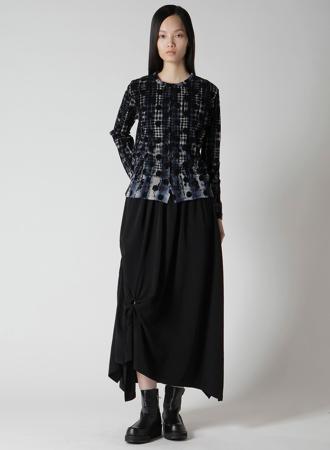 HOUNDTOOTH DOTS TULLE ROUND NECK LONG SLEEVE CARDIGAN
