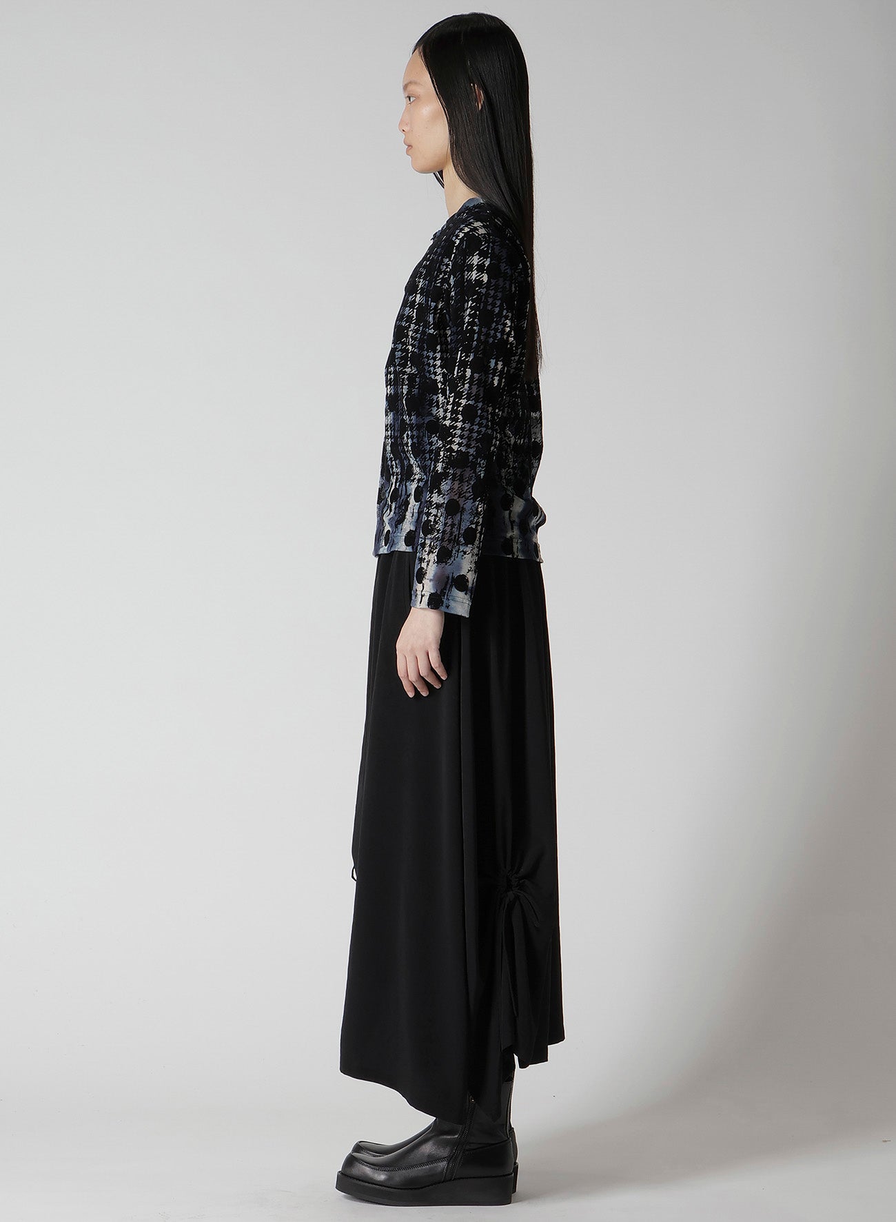 HOUNDTOOTH DOTS TULLE ROUND NECK LONG SLEEVE CARDIGAN