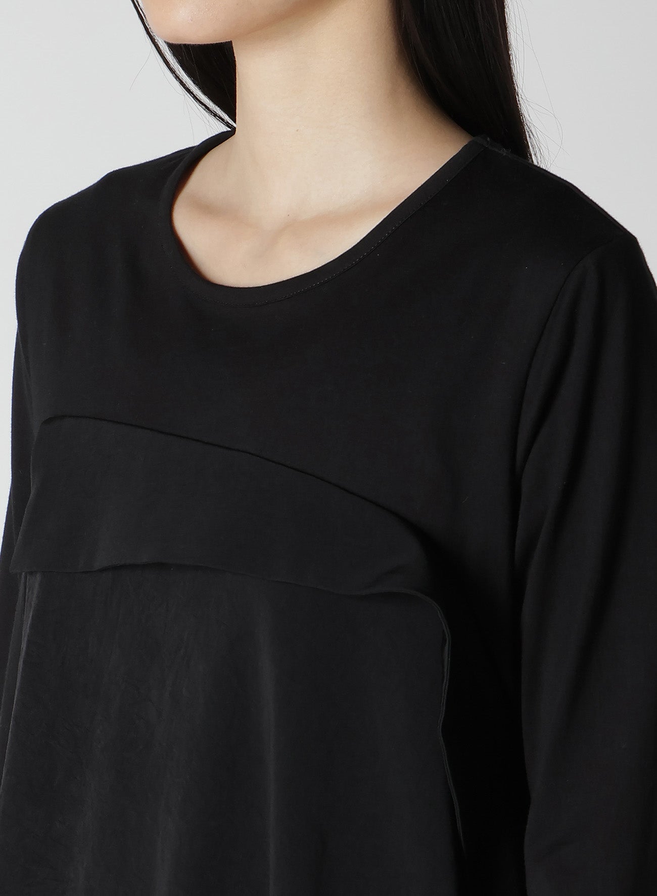 CREPE de CHINE/COTTON JERSEY COMBINATION LONG SLEEEVE T
