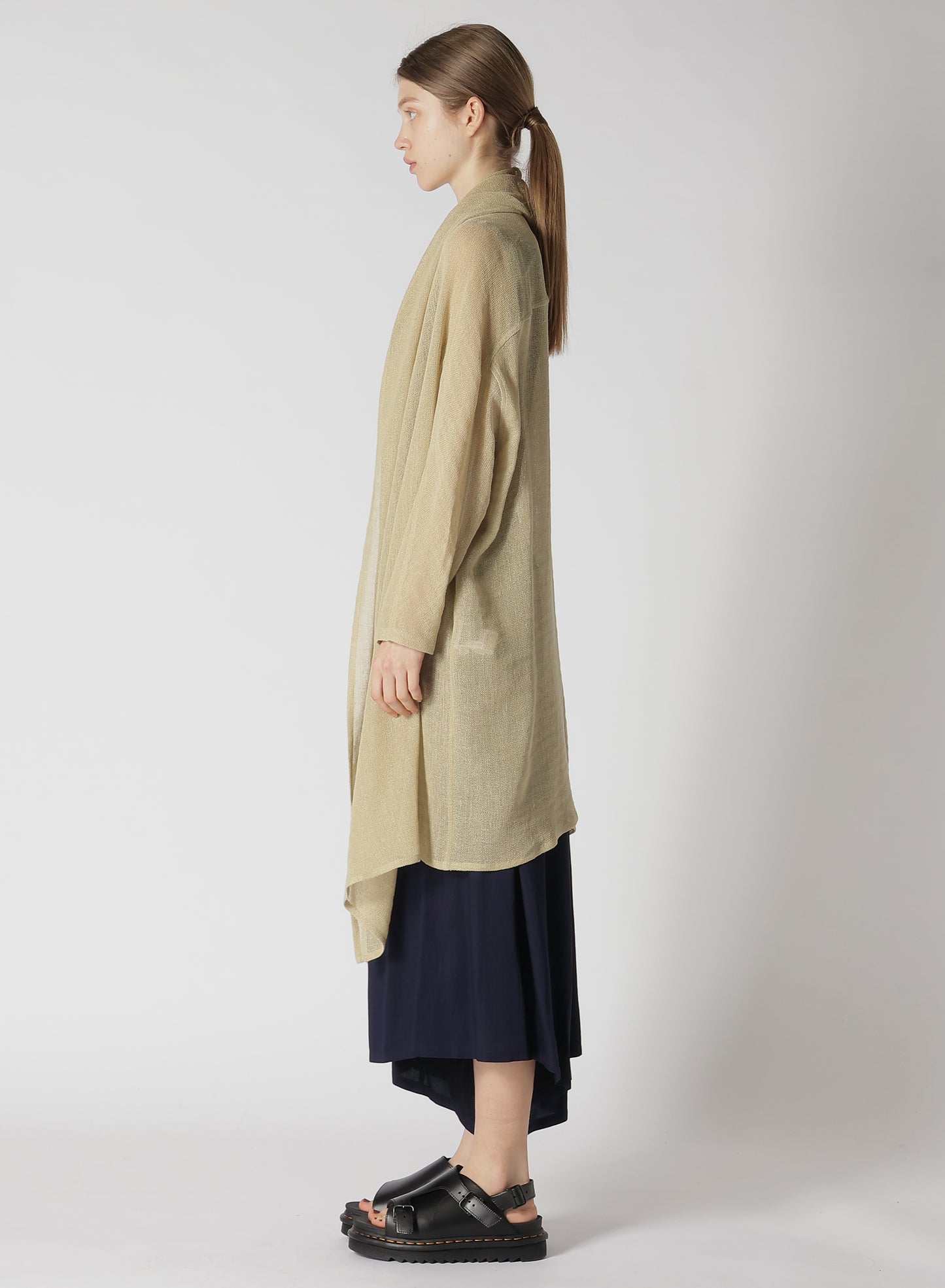 LENO CLOTH SHAWL COLLAR LONG CARDIGAN