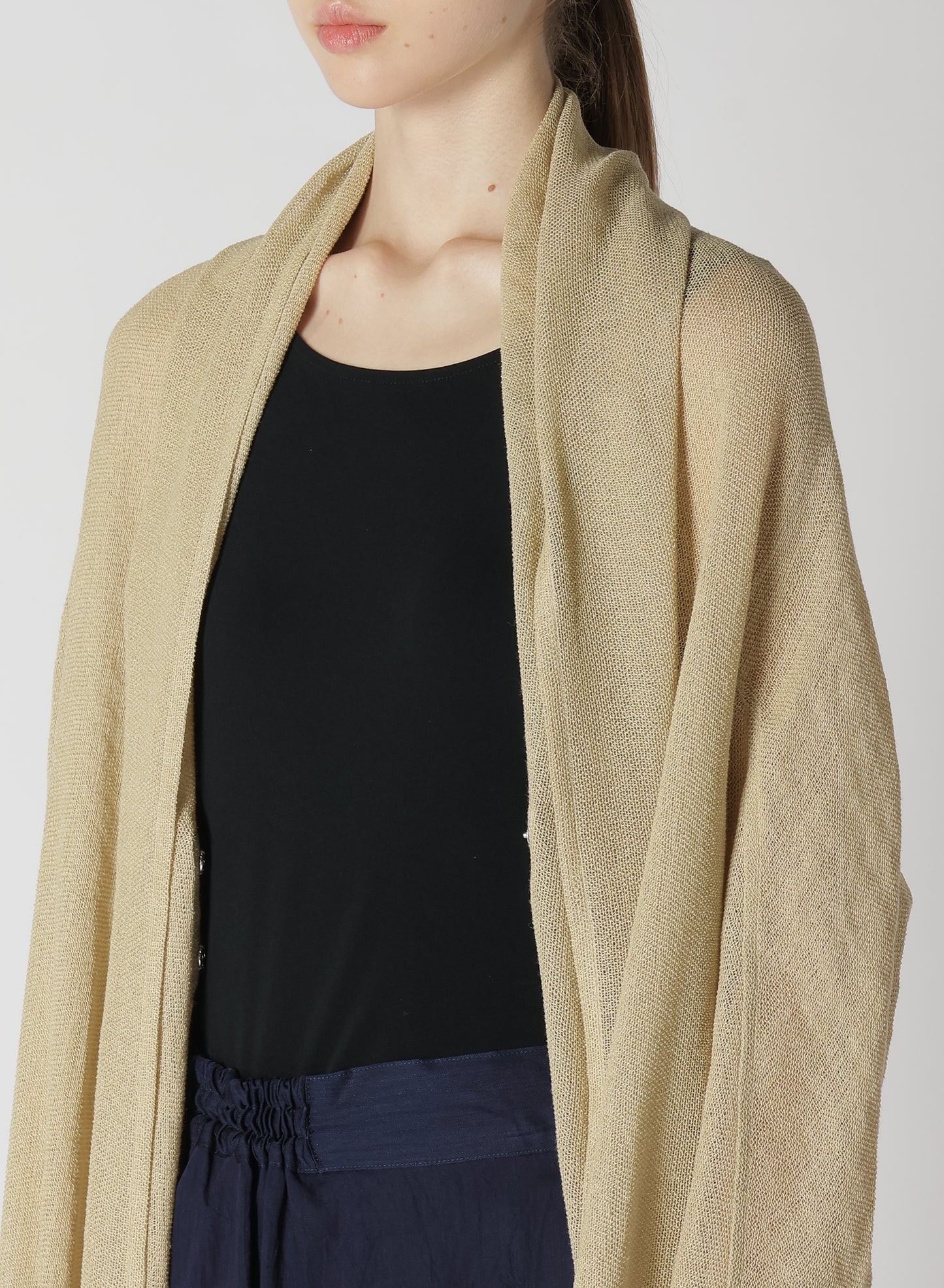 LENO CLOTH SHAWL COLLAR LONG CARDIGAN