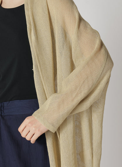 LENO CLOTH SHAWL COLLAR LONG CARDIGAN