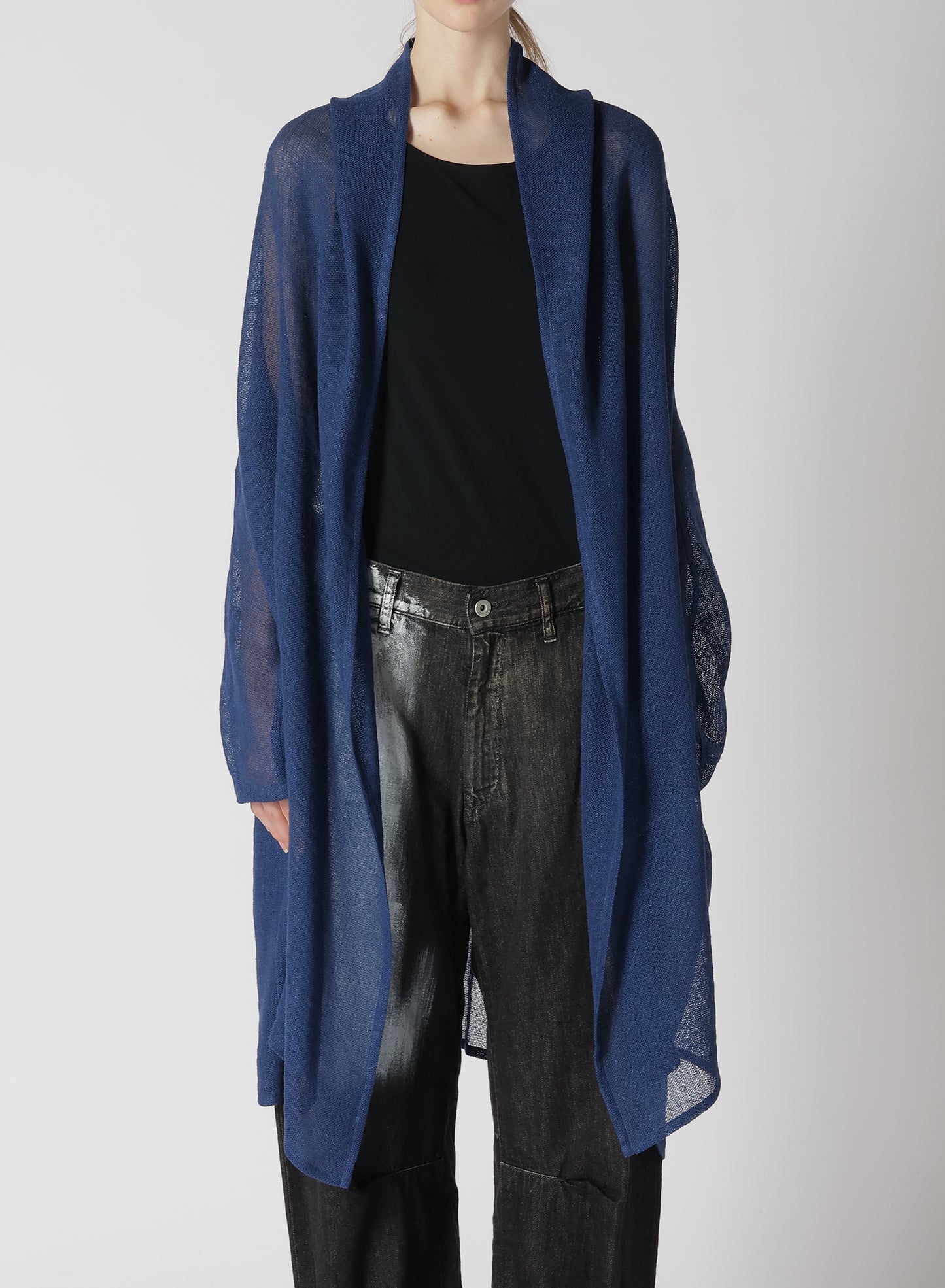 LENO CLOTH SHAWL COLLAR LONG CARDIGAN