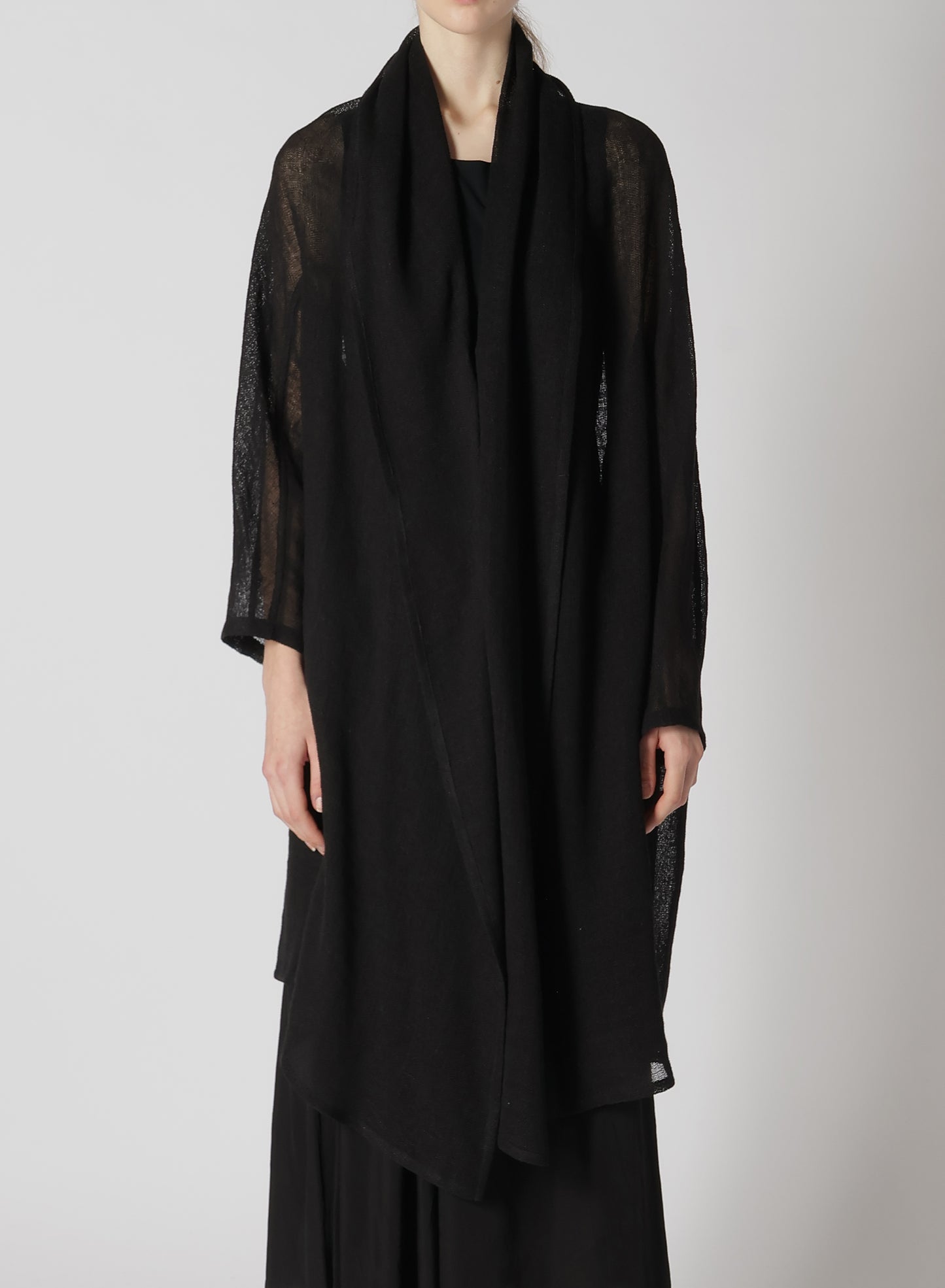 LENO CLOTH SHAWL COLLAR LONG CARDIGAN