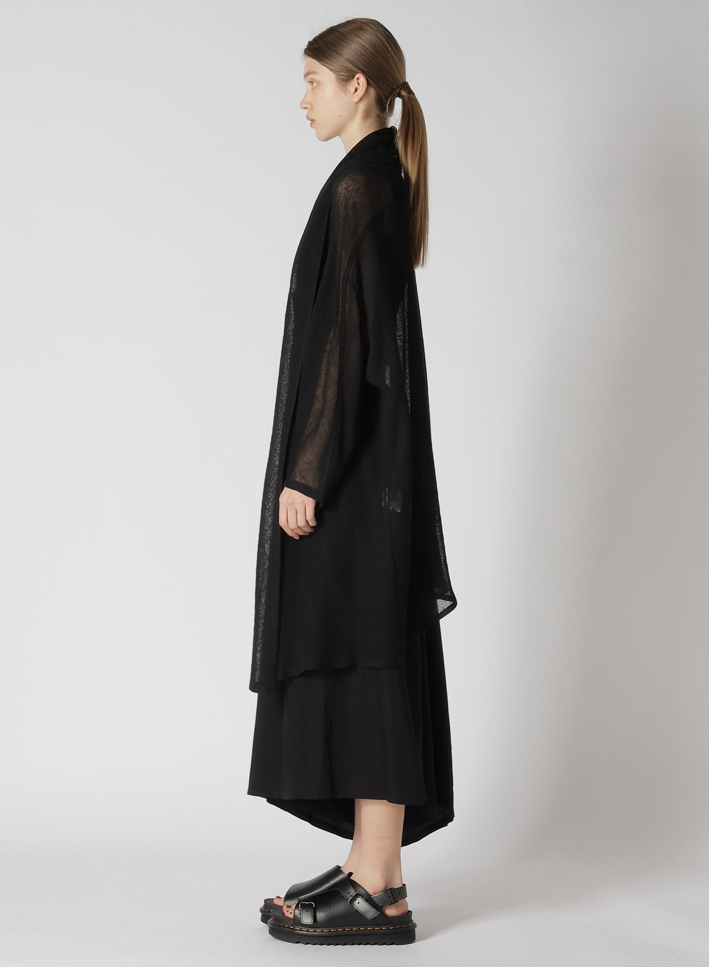 LENO CLOTH SHAWL COLLAR LONG CARDIGAN