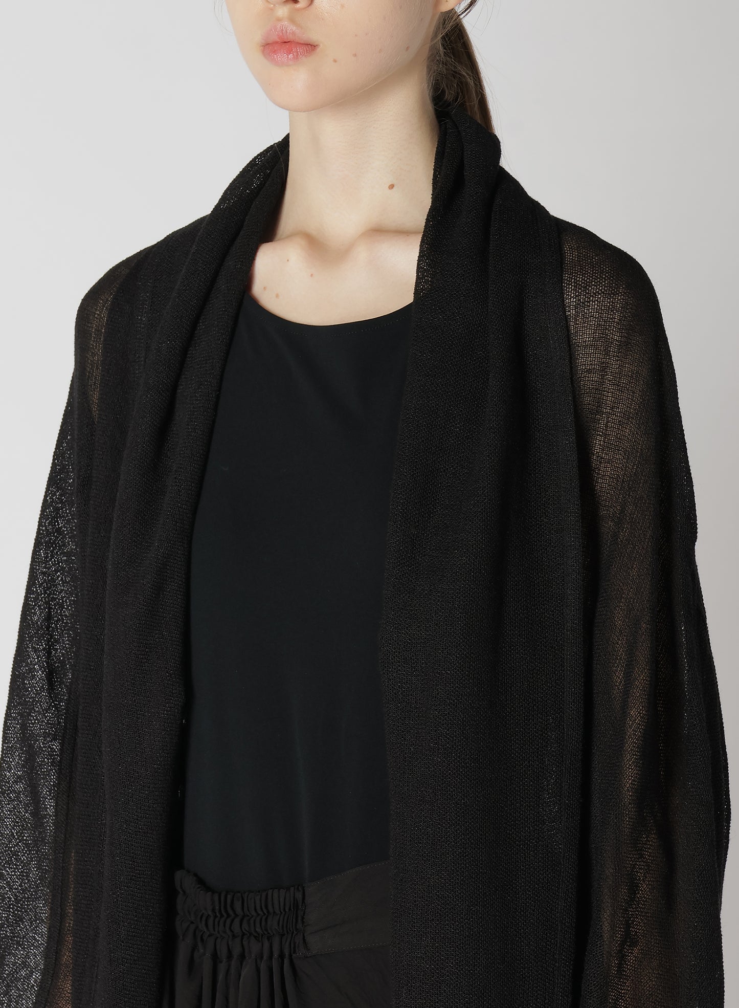 LENO CLOTH SHAWL COLLAR LONG CARDIGAN