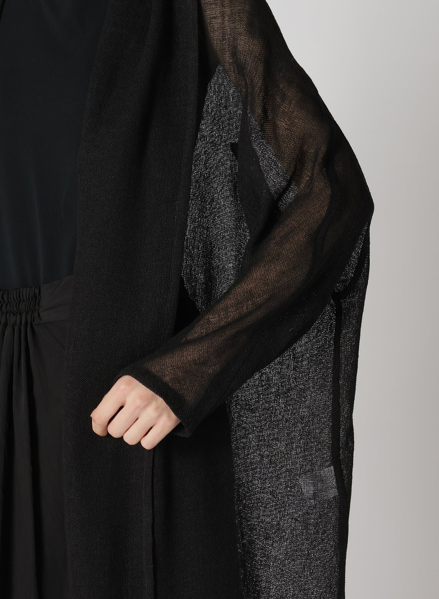 LENO CLOTH SHAWL COLLAR LONG CARDIGAN