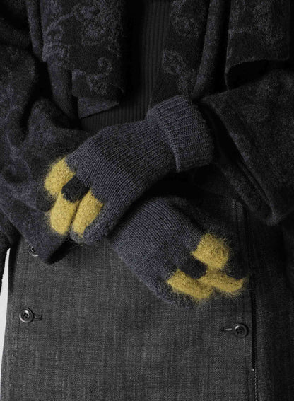 W SLUB×MOHAIR PATCHED SHORT GLOVES