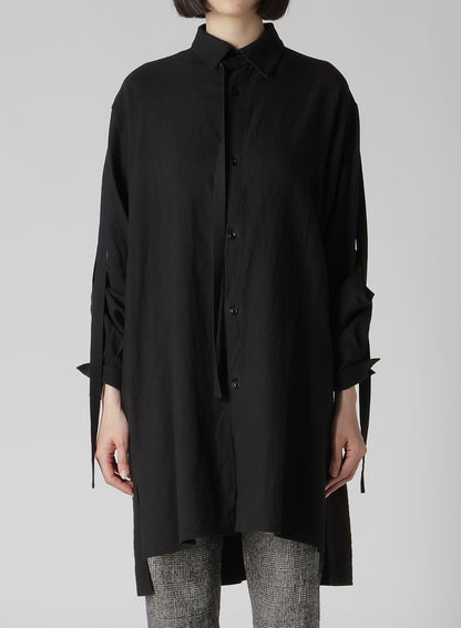 TWILL GARMENT WASH COLLAR/SLEEVE OPEN TAB BLOUSE