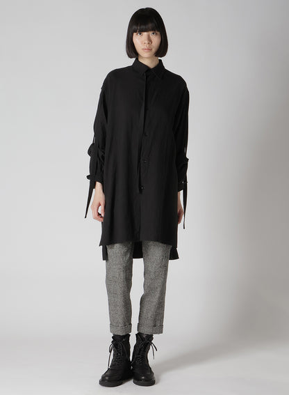 TWILL GARMENT WASH COLLAR/SLEEVE OPEN TAB BLOUSE