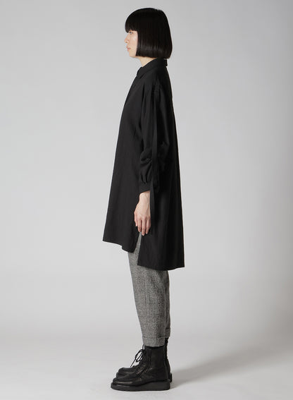 TWILL GARMENT WASH COLLAR/SLEEVE OPEN TAB BLOUSE