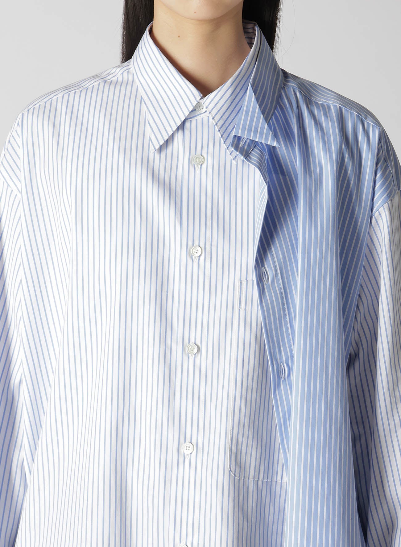 STRIPE DOUBLE LAYERED WING COLLAR SHIRT