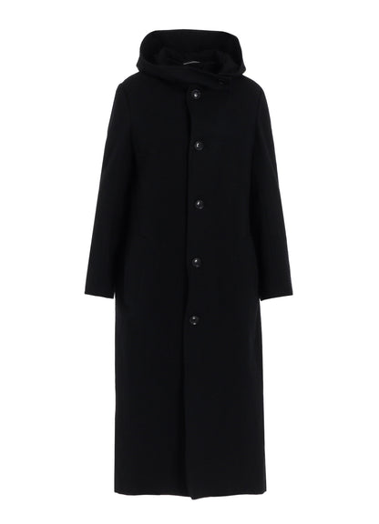 MILLING WOOL SERGE LONG COAT WITH HOODIE