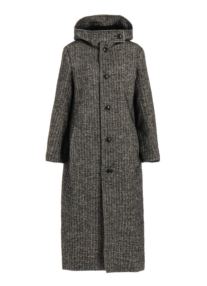 【10/4 12:00(JST) Release】LINEN/WOOL RAISED HERRINGBONE LONG COAT WITH HOODIE