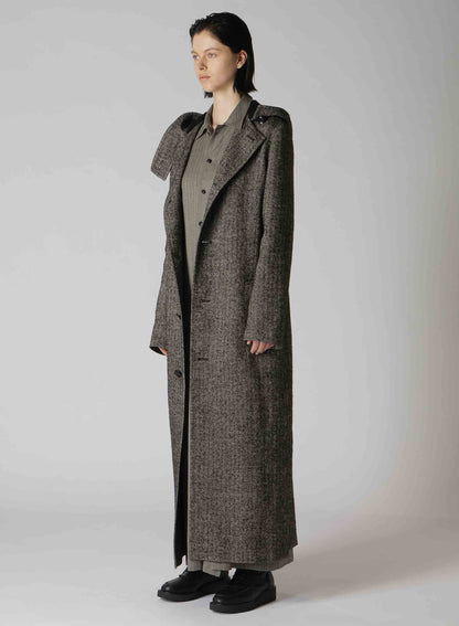 【10/4 12:00(JST) Release】LINEN/WOOL RAISED HERRINGBONE LONG COAT WITH HOODIE