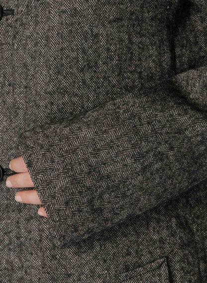 【10/4 12:00(JST) Release】LINEN/WOOL RAISED HERRINGBONE LONG COAT WITH HOODIE