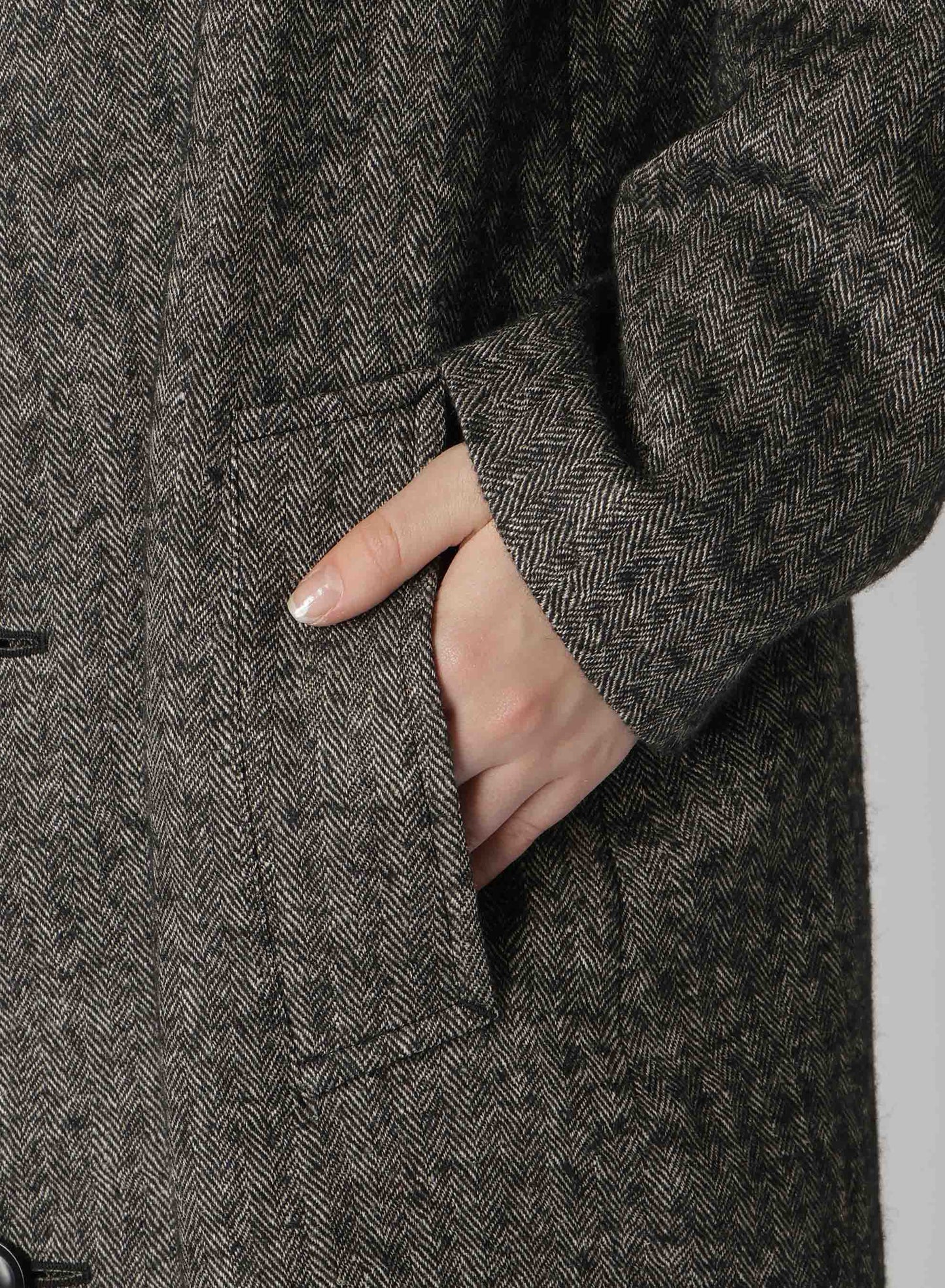 【10/4 12:00(JST) Release】LINEN/WOOL RAISED HERRINGBONE LONG COAT WITH HOODIE